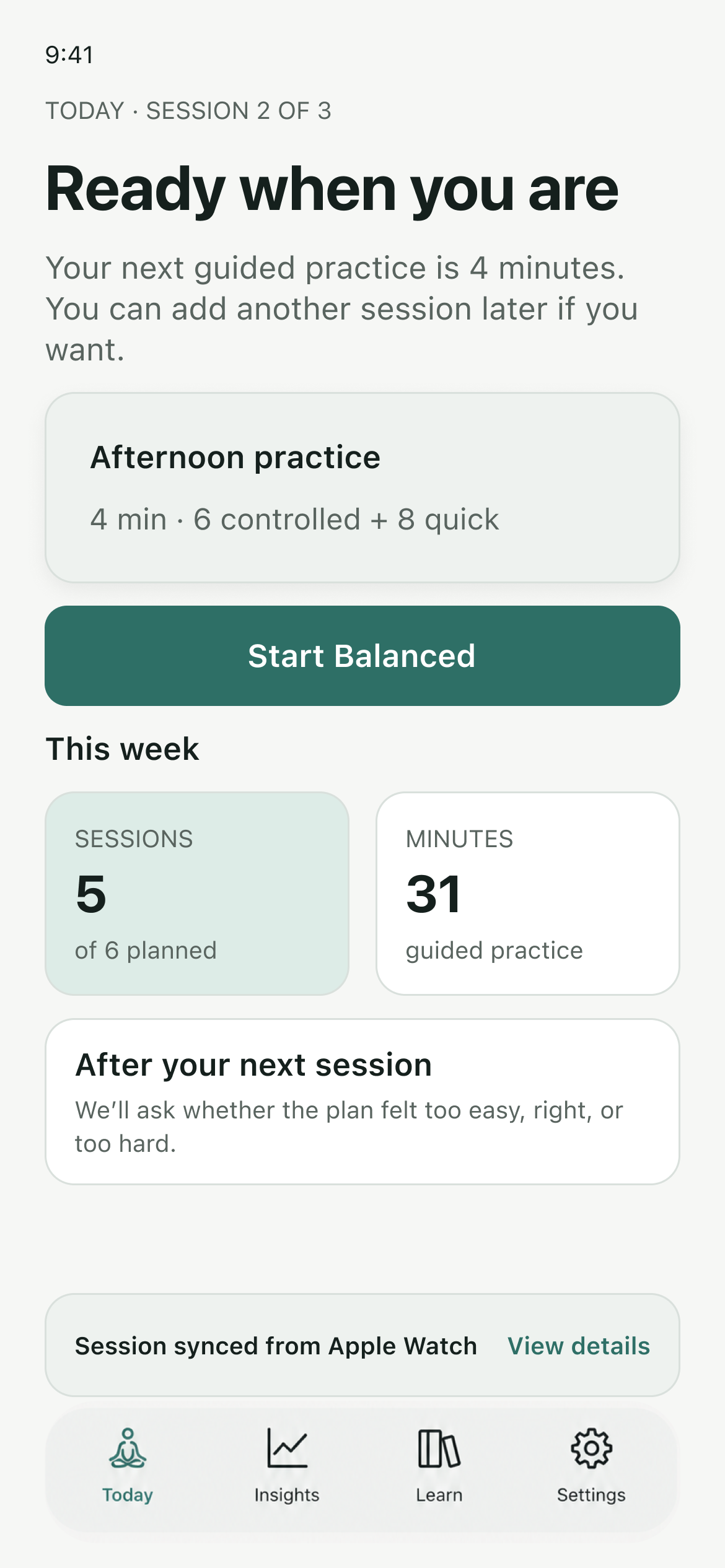 StillCue Today screen with a clear guided practice plan